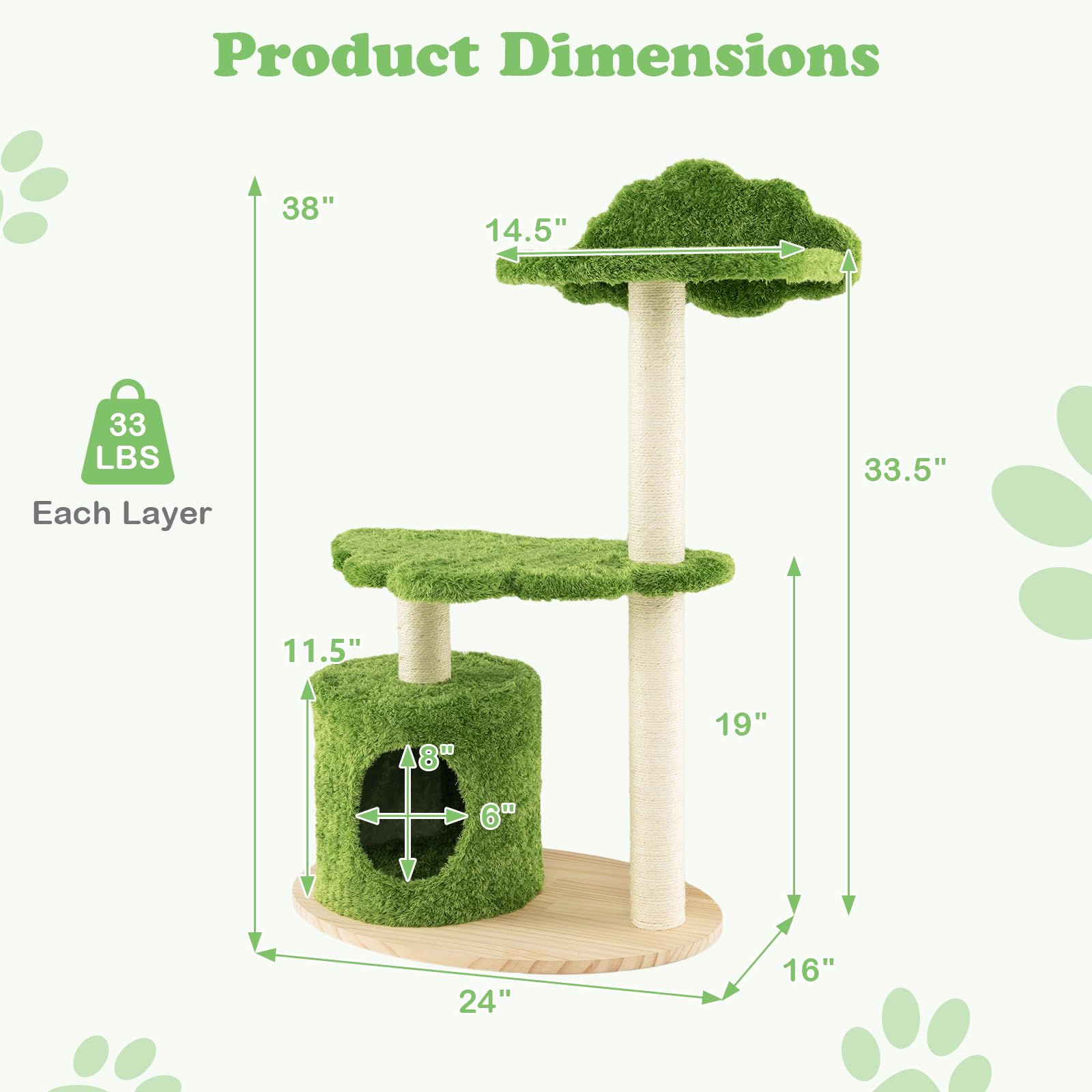 Tangkula Cat Tree Tower, Multi-Level Modern Wood Cat Tower With Sisal Scratching Posts, Top Perch, Solid Wood Base, Cute Cat Con